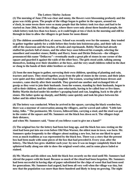 The Lottery: Main Ideas .